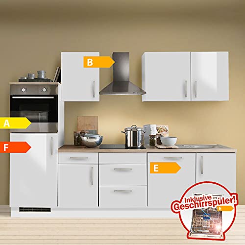 Lomadox Küche mit Elektrogeräten 280cm | Küchenzeile Küchenblock Einbauküche Geschirrspüler | Weiss/Graphit - Image 3