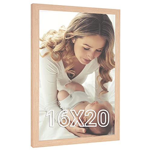 JDZIVTOP 16x20 Frame Natural, 20x16 Picture Poster Frame, Horizontal Vertical Hanging, 16 by 20 Gallery Family Concert Portrait Photo Frame Anniversary/Birthday/Wedding/Thank you/Christmas Gift