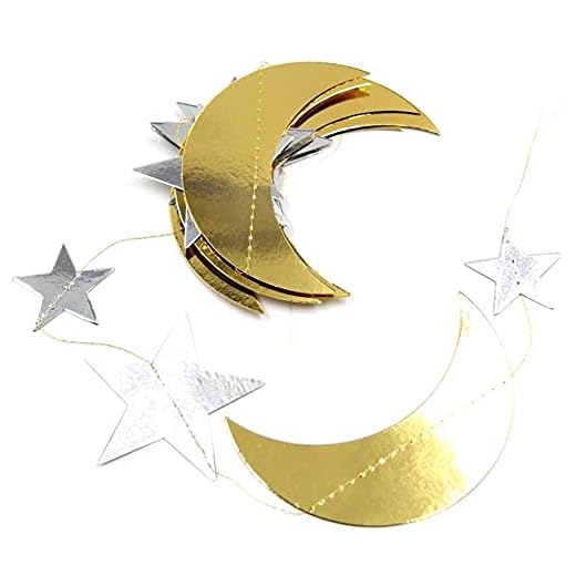 TOSSPER Ramadan Mubarak festdekor spegel måne fem spetsig stjärna drag hängande islam Eid hänge måne stjärna vägg tak hängande blinka stjärna strömmar