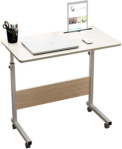 sogesfurniture Mobile Side Table 31.5 inches Tablet Slot & Wheels Mobile Laptop Computer Desk Adjustable Movable Laptop Computer Stand for Bed Sofa,Maple BHUS-05#3-80MP-N
