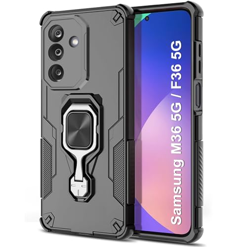Image of TheGiftKart Tough Armor Bumper Back Case Cover for Samsung Galaxy M36 5G / F36 5G | Ring Holder & Kickstand in-Built | 360 Degree Protection Back Cover Case (PC & TPU, Black)