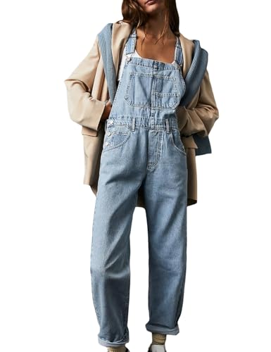 Sukany Women's Casual Denim Jean Overalls Loose Adjustable Straps Baggy Dungarees Bib Romper Jumpsuit Harem Pants Light Blue M