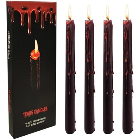 Topsics 4 PCAK Tears Taper Candles Set, 10 inch Black Taper Candles, Bleeding Taper Candles for Halloween, Horror Themed Candles Cover