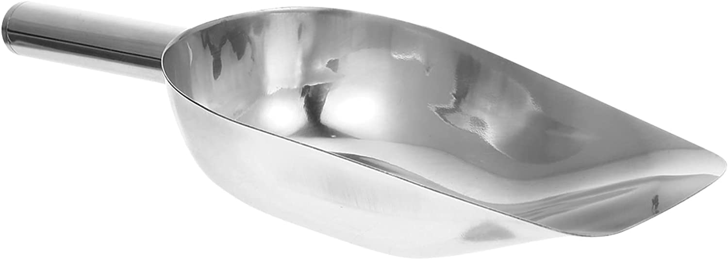 Eisschaufel Speisemehlschaufel: Edelstahl-Eisschaufel mit flacher Bodenstange, Eismehl, Gebrauchsschaufel for Küche, Popcorn, Süßigkeiten, Kaffeebohnen, Silber (Color : Silver, Size : 28X13CM) (Silv