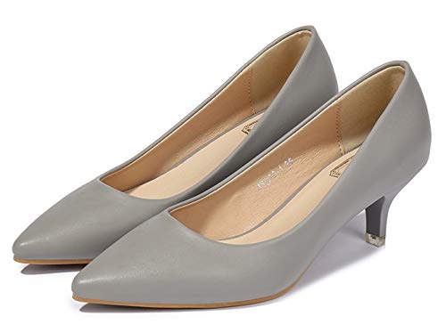 Lnafan Women's Ladies' Slip On Kitten Heels Court Shoes Dress Pumps Office Work Shoes Grey Size 7UK - Image 4