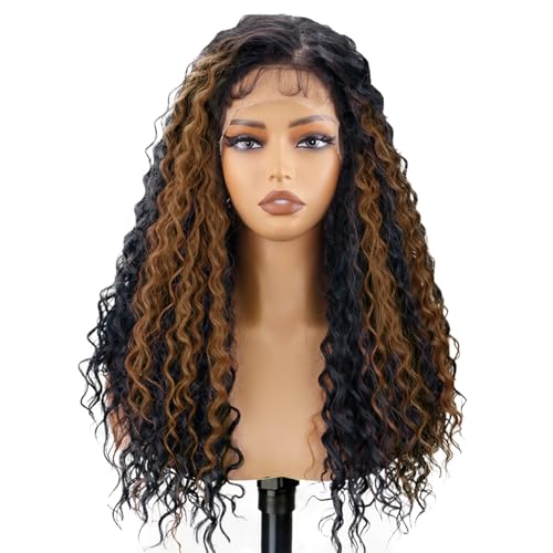 forfeels Curly Brown Highlight Wig 13x4 Synthetic Lace Front Wig