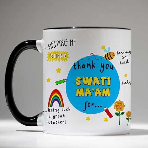 Image of DAYS Thank You Teacher Personalized Mug Custom Teacher's Name Best Teacher Gift, Teacher on Birthday Helping Me to Grow Ceramic Mug 11oz (Black Mug)