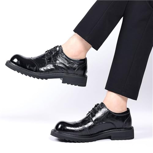 Men's Genuine Leather Derby Shoes Chunky Sole Business Casual British Style Hand-Stitched Textured Oxfords Comfortable4