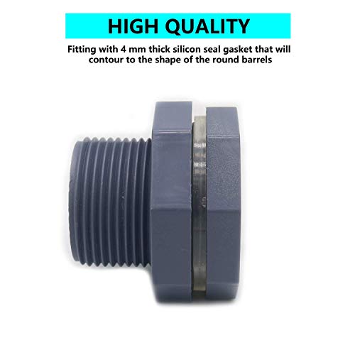 MIKIROY 2PCS 3/4 Inch PVC Rain Barrel Garden Spigot Kit, Bulkhead Fitting Adapter for Aquariums, Water Tanks, Tubs, Pools - Thumbnail 2