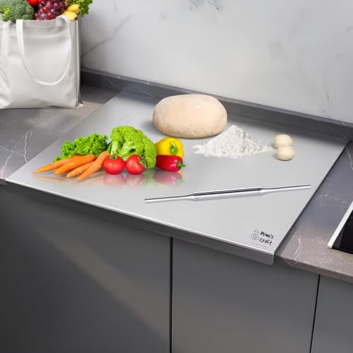 Image of Premium XL Stainless Steel Countertop Cutting Board 60x47cm with Anti-Slip mat | Extra Large Kitchen Top Rust-Free Metal Cutting Board | Vegetable Fruit Food Non-Veg Prep Chef Board | Chapati Rolling