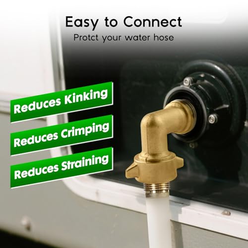 Image of Himaweek 2-Pack 90-Degree Brass Hose Elbow Connector - Lead-Free, Easy-Grip Adapter for RV Water Hookup, Outdoor Faucets & Garden Hoses