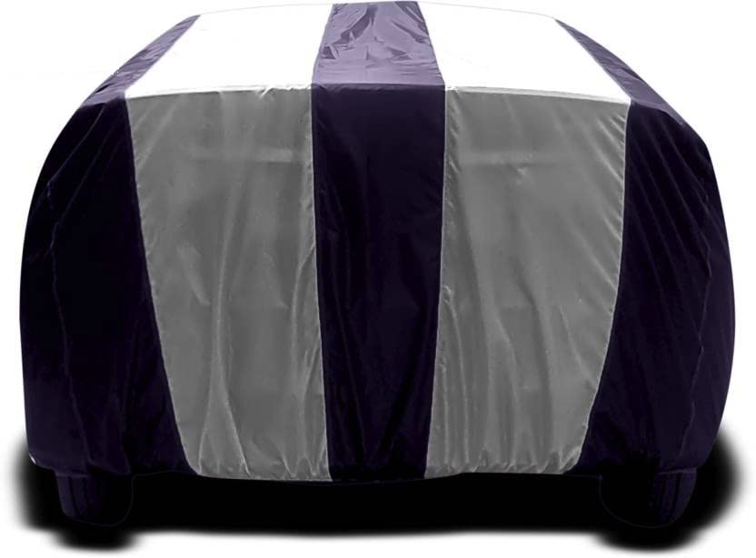 Image of Carigiri White and Navy Blue Car Body Cover for New Ford Figo(Triple Stitched,Mirror Pockets,UV Resistant,Dustproof)(Models-2010, 2011, 2012, 2013, 2014, 2015)