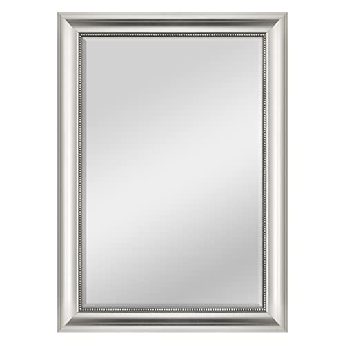 Image of MCS 24x36 Large Wall Mirror, Silver Mirror with Beaded Detail, Vertical & Horizontal Wall Hanging Mirror for Bathroom, Bedroom & Livingroom