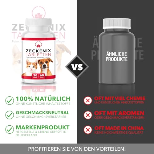 Saint Nutrition® Zeckenix – Zeckentabletten für Hunde – Zeckenschutz Hund - Futterergänzung mit natürlichen Inhaltsstoffen – Ohne künstliche Zusätze – 60 Tabletten für Katzen und Hunde