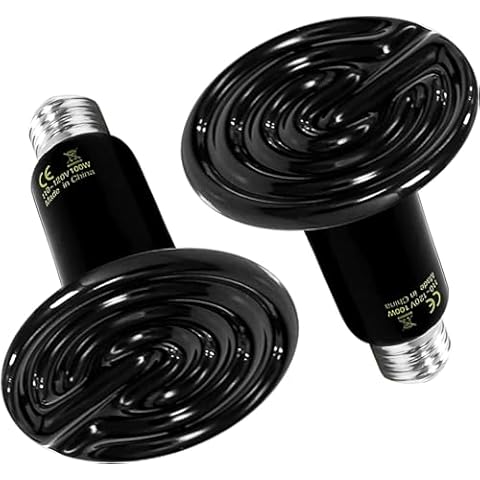 HealSmart Reptile Heat Lamp 100W 2-Pack Ceramic Heat Emitter, No Light Emitting Heat Bulbs for Amphibian Pet Brooder Coop Incubating Chicken, Lizard Bearded Dragon Turtle Snake Terrarium Black Cover
