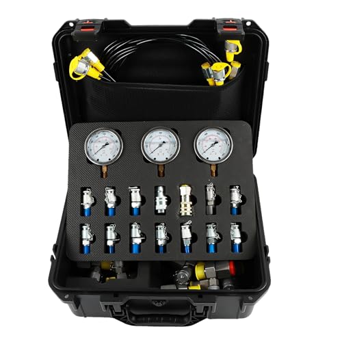 Hydraulic Pressure 3 Gauges(25/40/60MPa) Test Kit with 4 Test Hoses &amp; 14 Straight Connectors &amp; 19 Tee Connectors for Construction Machinery Excavator(Black)