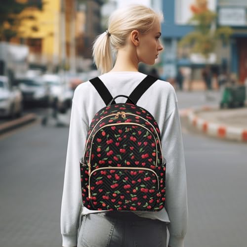 Image of ALAZA Red Cherry Heart Black Women Backpack Purse Ladies Fashion Shoulder Bag Daypack Travel Bag 10L