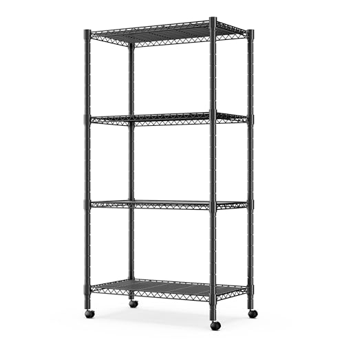 Image of Simple Deluxe 4-Tier Heavy Duty Adjustable Storage Shelf with Wheels, 23.23 inchW x 17.63 inchD x 47.24 inchH, Wide Mobile Metal Shelving Unit, Easy Assembly for Living Room, Office,Black