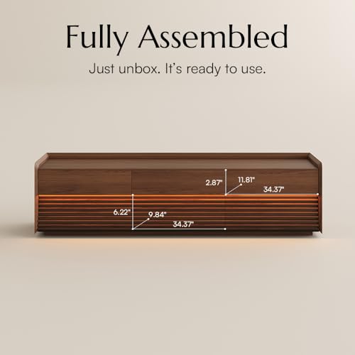 Image of POVISON Fully-Assembled Mid Century Modern TV Stand, 70.87 inch Wood Media Console with Adjustable LED Light, Entertainment Center with Storage for Living Room