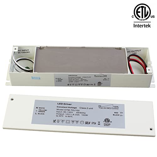 Image of Triac Dimmable LED Driver, ETL 100v-130v to 12v 100w DC Constant Voltage Junction Box Enclosed Power Supply for LED Strip Light Compatible with Lutron Leviton AC Wall Dimmer Control