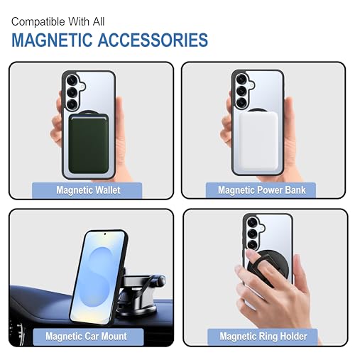 Image of CEDO Cover for Samsung Galaxy S25 (5G) | Compatible with MagSafe Wireless Charging | Designed with Magnetic Lock Shockproof Phone Bumper Transparent Back Case Cover (Black)
