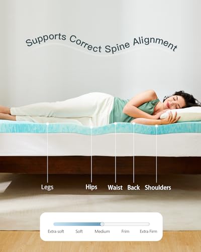 Image of PERLECARE 3 Inch Queen Memory Foam Mattress Topper, Cooling Gel Infused Mattress Pad, Ventilated Bed Topper for Pressure Relief, Made with CertiPUR-US Certified Foam, Blue