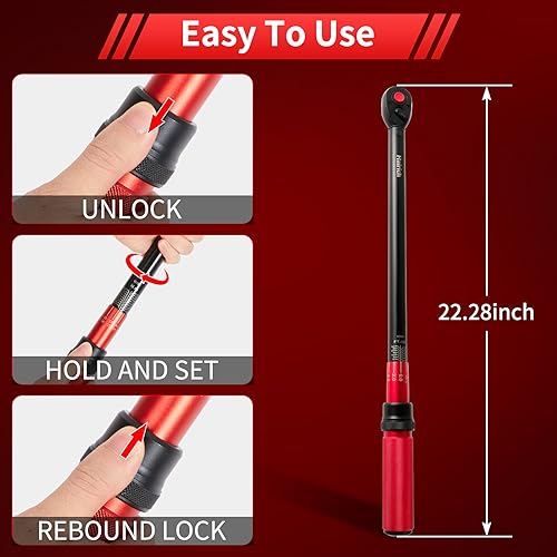 Image of Hairich 1 /2-Inch Drive Dual-direction Torque Wrench, 40-300ft.lb /33.9-406.8Nm, ±3% High Precision Professional Torque Wrench