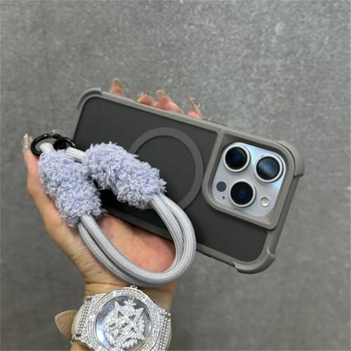 Coque iPhone 15 Plus mate finie les traces de doigts cordon peluche sans fil