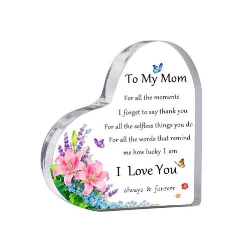 Gifts for Mom from Son & Daughter - Heart Acrylic Keepsake Paperweights