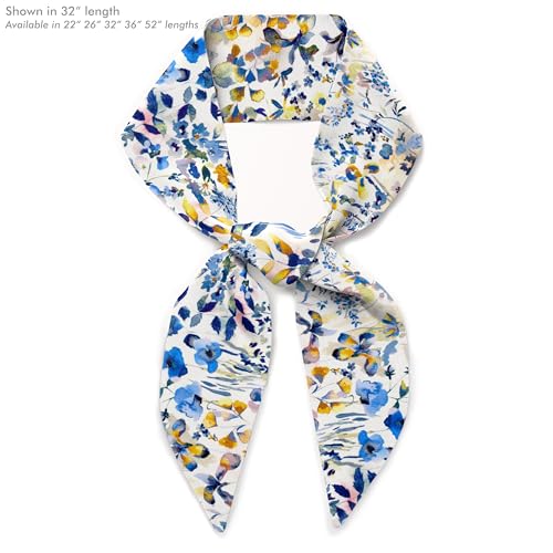 Liberty London Scarf - Choose Length - Watercolor Blue Floral Skinny Scarf Tie Headband, Handbag/Purse flair - Tana Lawn Cotton, Felda4