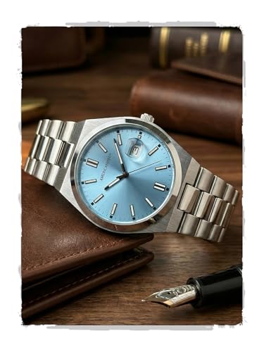 Image of AMERICANVIBER Men's Silver Stainless Steel Watch, Vibrant Green Sunburst Dial, Quartz Analog Movement, Date Display, Faceted Bezel for Men