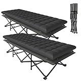 Outsunny Set of 2 Camping Cot with Soft Pad, 32" Extra Wide Folding Cots with Non-Slip Feet and Carry Bag, Heavy Duty Portable Oxford Sleeping Bed, 440 lbs Capacity, Black