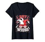 Damen Köln Rut und Wiess Rot Weiss Karneval Kölsch T-Shirt mit V-Ausschnitt