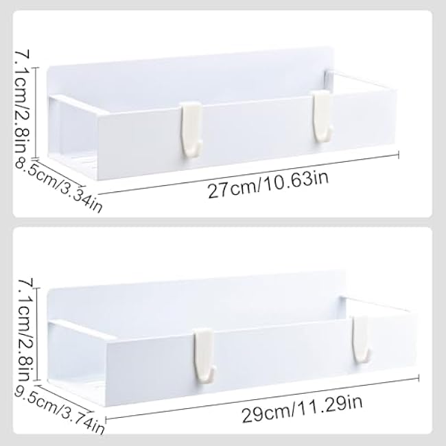 Magnetic Tray, Cup Holder, Mug Rack, Carbon Steel Shelf, Modern Hook Design, Black White Colors, 2-Piece Set Large Small, Ideal for Fridge, Microwave, Washer, Oven, Kitchen Use