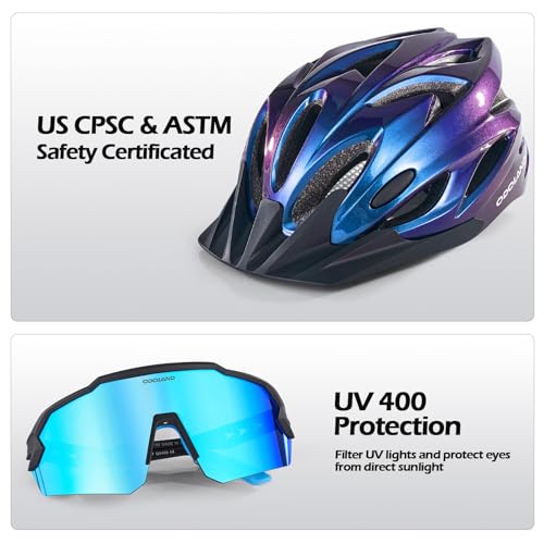 Image of Odoland Adult Bike Helmet with Cycling Sunglasses Set for Men & Women