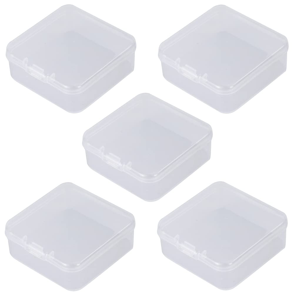 5 Pack Square Storage Box with Hinged Lid 2 2x2 2x0 8inches Transparent Storage Containers for Accessories Beads