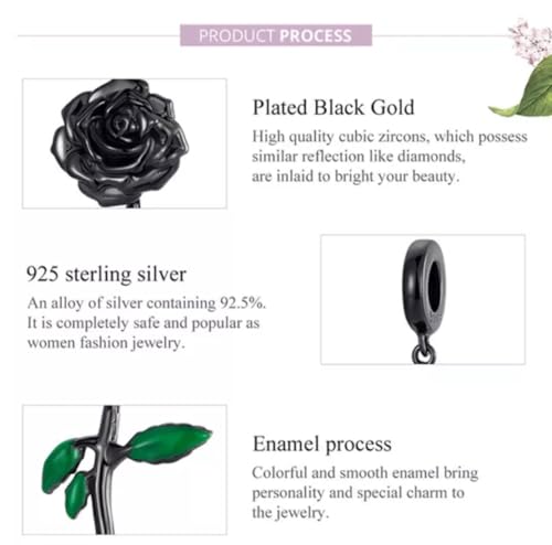 Abalorio de rosa negra compatible con pulsera Pandora plata 925 6