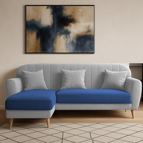 Image of Atticus LHS 4 Seater L Shape Sofa Set for Living Room (Blue Grey Fabric) Premium Fabric Sofa Set