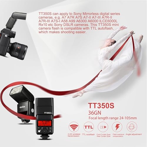 Godox TT350S 2.4G TTL Speedlite Flash Sony Mirrorless Cameras - GN36 HSS(Max.1/8000s) 0.1-2.2s Recycle Time 210 Full Power Flashes 22 Steps Power Output(1/1-1/128) 24-105mm Auto/Manual Zooming … by GODOX - Image 2