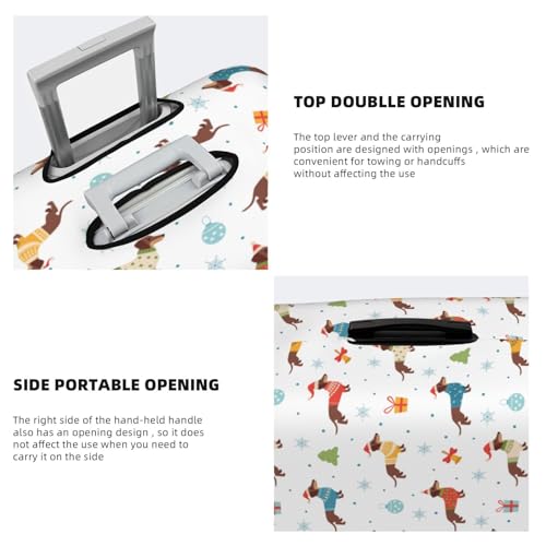 Winter Snowflake Dachshund Print Luggage Cover For Suitcase,Washable Elastic Travel Suitcase Protector With Zipper Closure And Bottom Buckle – Fits 18-32" Luggage-Medium3