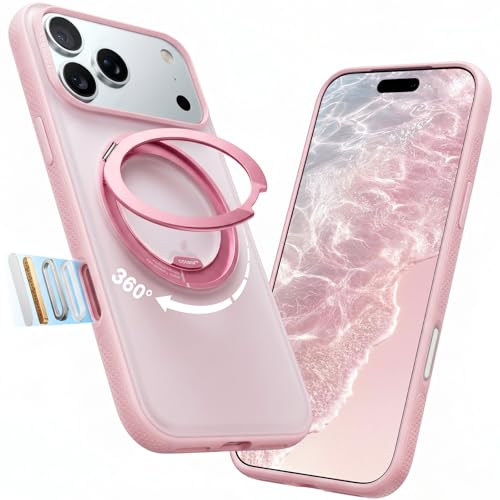 TORRAS for iPhone 17 Pro Case, 360 Magnetic Stand, Translucent Summer Pink