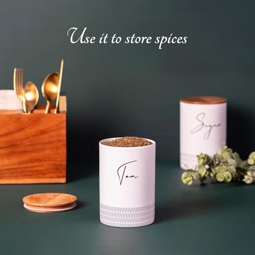 Image of nestroots Tea Coffee Sugar Containers Set of 3 | 750g Airtight Kitchen Storage Jars & Canisters for Dry Fruits, Spices, or Baking Essentials | Chalk White Tin Design for Modern Kitchen Decor