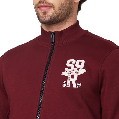 Image of Spykar Blended Slim Fit Round Neck Full Sleeve Sweatshirt for Men
