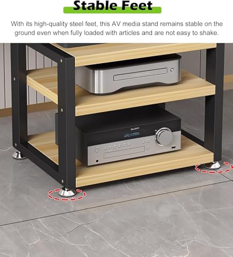 Stojak audio HiFi – 4-poziomowa drewniana półka na nośniki, solidna wieża AV, do kompaktowego centrum rozrywki stereo, z wentylacją, bez bałaganu meble do salonu