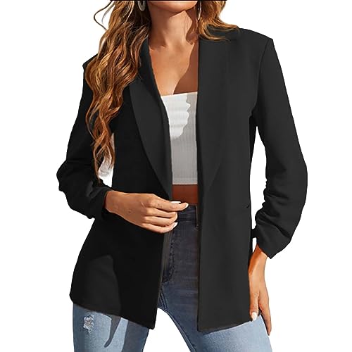 Womens Casual Solid Color Blazers Open Front Long Sleeve Suit Jacket Work Business Office Blazer Jackets with Pockets