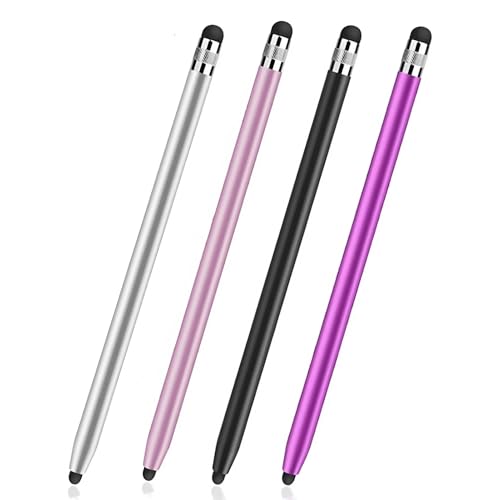 4 Pcs Stylus Pens for Touch Screens, 2 in 1 Universal Stylus Pen Compatible with iPad, iPhone, Samsung Galaxy, Android Tablets, and All Capacitive Touch Screen Devices, Silver Black Pink Purple