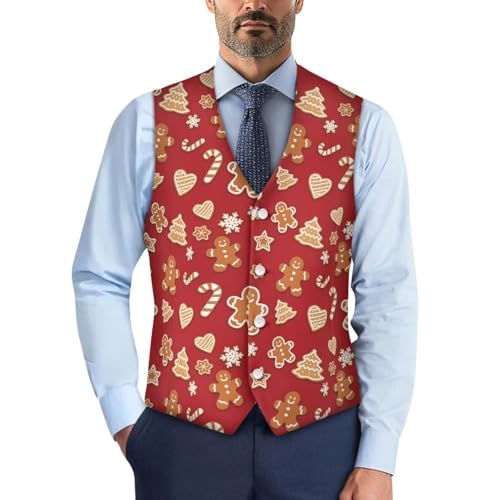 Slim Fit Men's Christmas Suit Vest for Party Banquet V-Neck Mens Suit Vest Lightweight Men Waistcoat With Strap