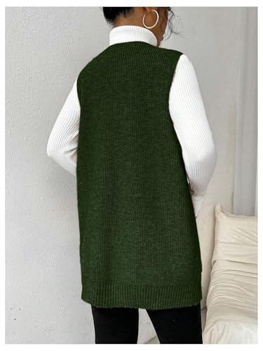 Image of SHENHE Women's Deep V Neck Long Sweater Vest Casual Loose Knit Tunic Pullover with Pockets