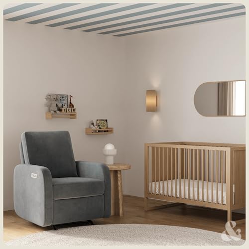 Image of Nurture& The Porto Power Glider Recliner for Nursery | Modern Glider Chair with Power Recline | Built - in USB Charging Port | Space-Saving Design for Small Nurseries and Shared Spaces, Grey
