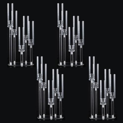 4PCS 5 Arm Acrylic Candelabra for Table Wedding Centerpiece,Crystal Clear Candle Stick Holders...